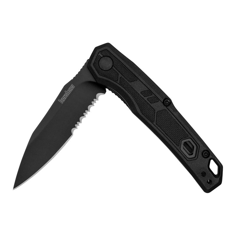 Kershaw Appa Folding Serrated Tactical Pocket Knife, Assisted Opening, 2.75 inch Serrated Black Blade and Handle, Small, Lightweight Every Day Carry - Image 1